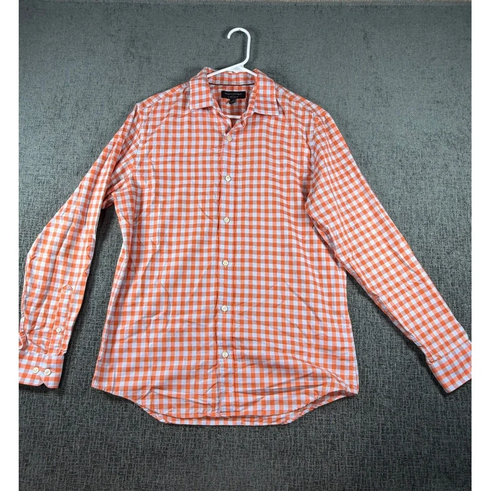 Banana Republic Mens Orange Gingham Non-Iron Slim Fit Button Down Shirt Medium